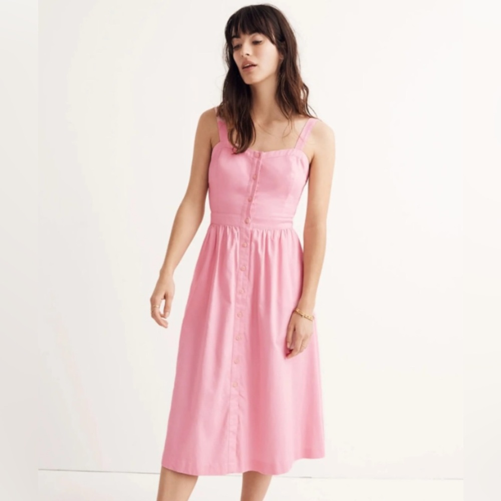 Madewell Pink Fleur Bow Back Midi Dress. Never worn. NWOT